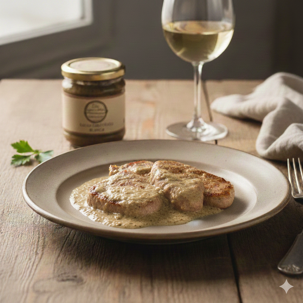Scaloppine con crema ai funghi e tartufo bianchetto