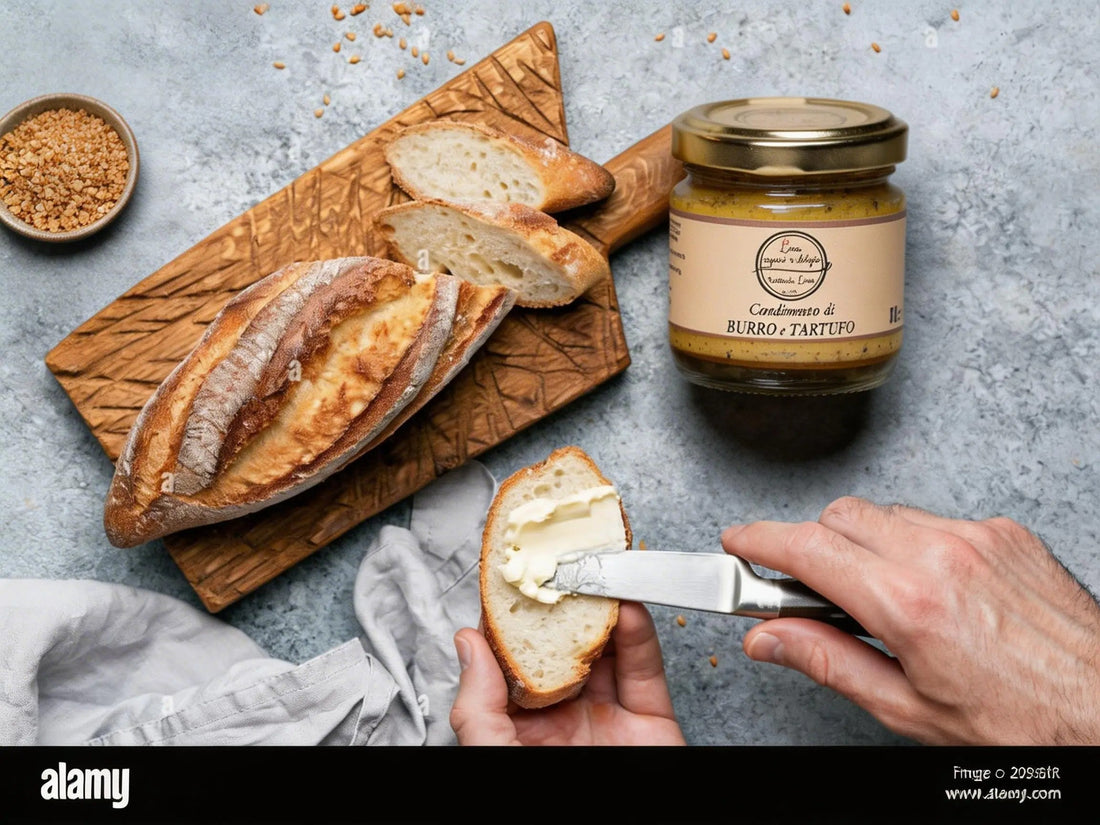 Mini crostini al burro al tartufo e granella di nocciole