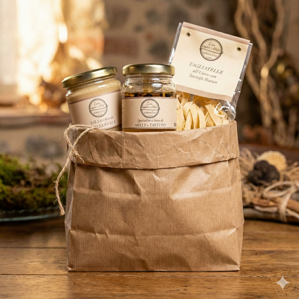 Confezione kit con tagliatelle al tartufo, miele al tartufo, salsa reale al tartufo Lina Sapori e Delizie