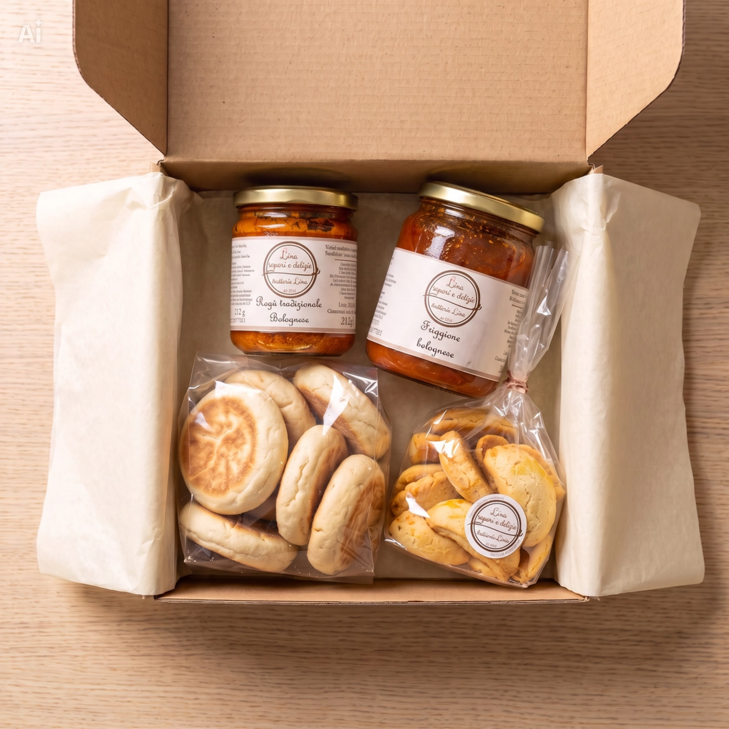 Box regalo della tradizione bolognese aperta