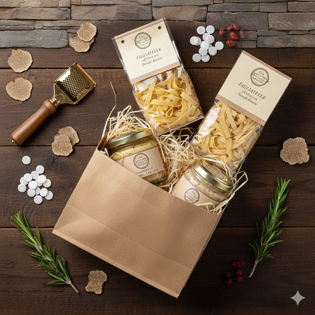 confezione con tagliatelle al tartufo burro al tartufo e salsa reale al tartufo Lina Sapori e Delizie