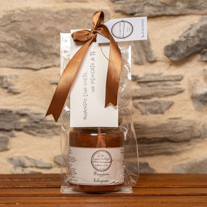Confezione regalo friggione bolognese con tag "Quando l'ho visto ho pensato a te" Lina Sapori e Delizie