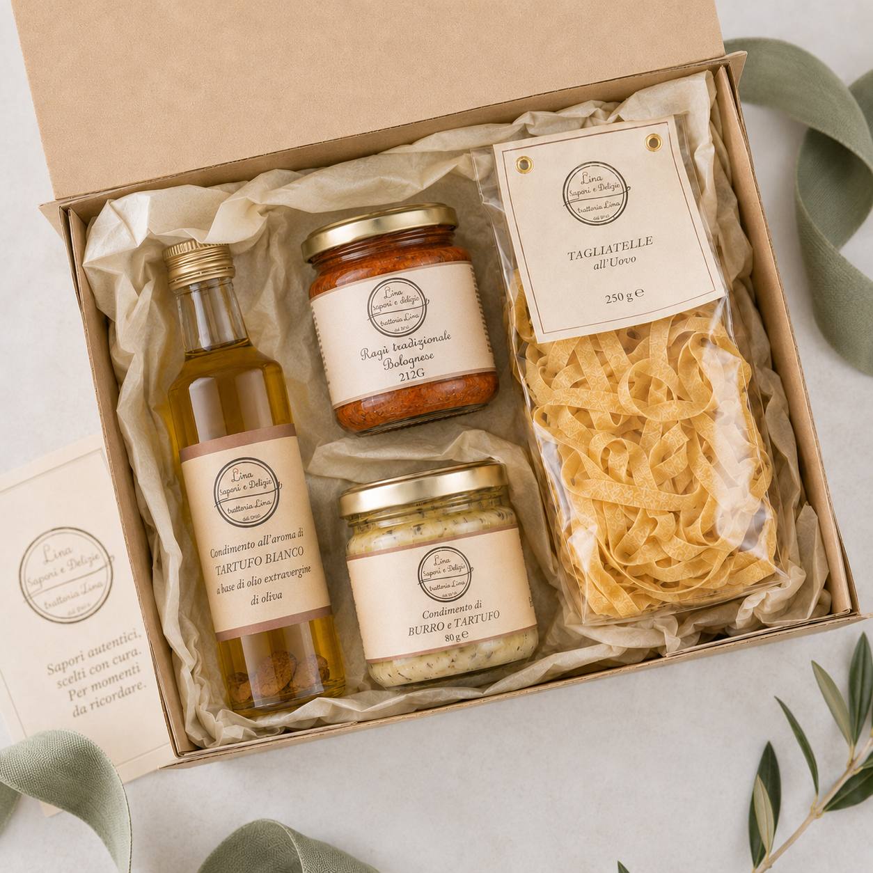 Confezione di prodotti gastronomici italiani