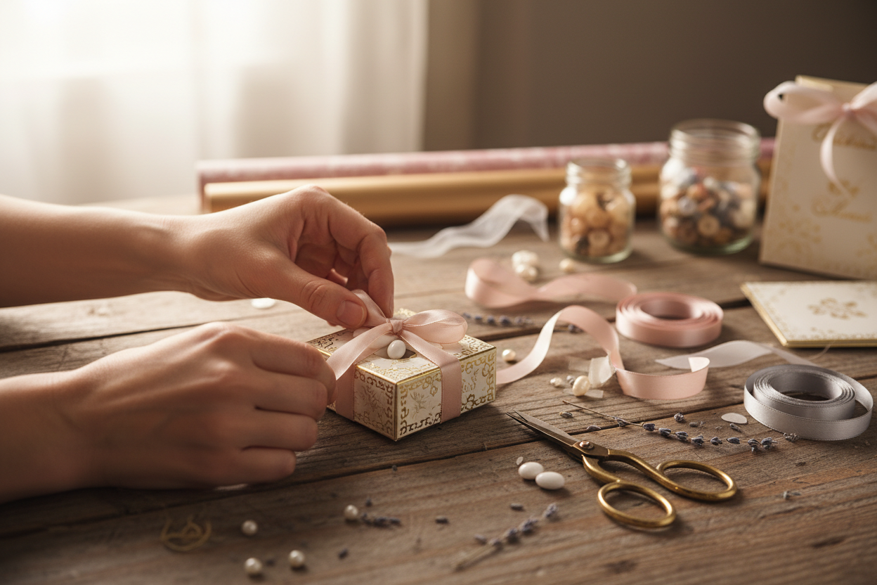 Mani che creano bomboniere artigianali